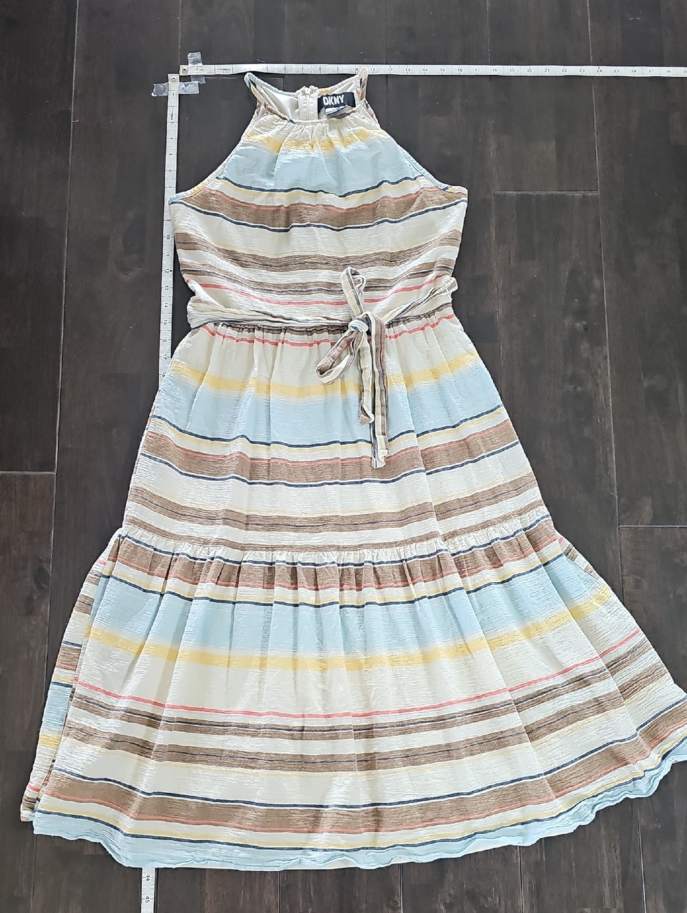 DKNY Girls' Halter Stripe Dress - Light Blue, Cream & Tan